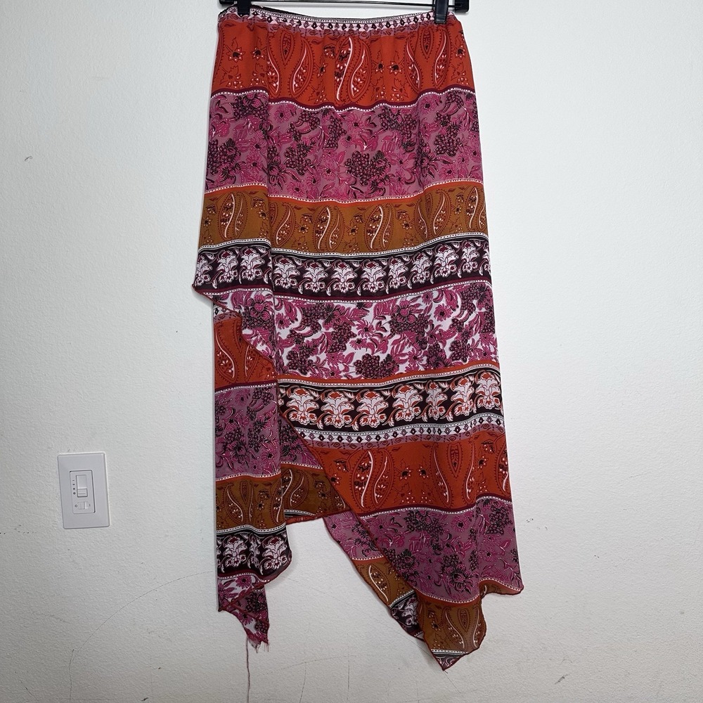 Jamie Nicole Vintage Y2K Paisley Asymmetric Ruffle Midi Skirt Orange Pink 16